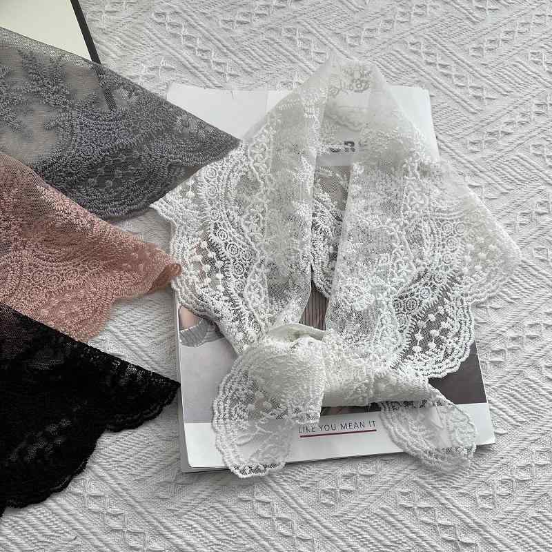 Other - ヘッドスカーフ 女性用 春夏 薄手 レース 花柄 法式 ヘッドドレス 包頭巾 シルク風 かわいい 甘め 田園風 小清新 森ガール 仙女風 ミルクティー風 綿 刺繍 植物花卉 米白色 ピンク ブラック グレー 中長 軽量 通気性 普段使い ヘアアレンジ デ