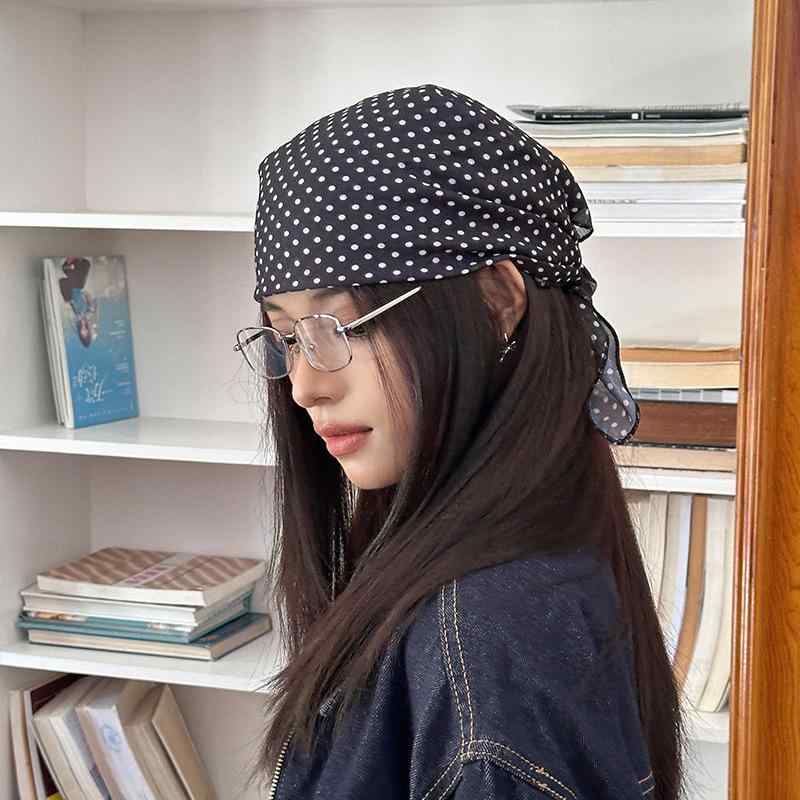 スカーフ ヘッドバンド ヘアバンド ポインテッド ハット 秋冬 ポルカドット ブラック 赤 アイボリー ブルー グリーン ホワイト パープル ブラウン ネイビー ポリエステル プリント シンプル 洗練 百搭 ヘッドカバー ヘアアクセサリー ネックカバー