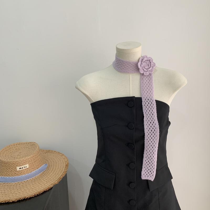 For Women - スカーフ 女性用 春夏 バラ花柄 クロシェ ロングストール フレンチレトロ マルチウェイ ネックチーフ ポリエステル プリント 提花 ブラック ベージュ レッド クリームイエロー パープル ブルー グレー 個性派 ストリート レイヤード 軽量 通年使い