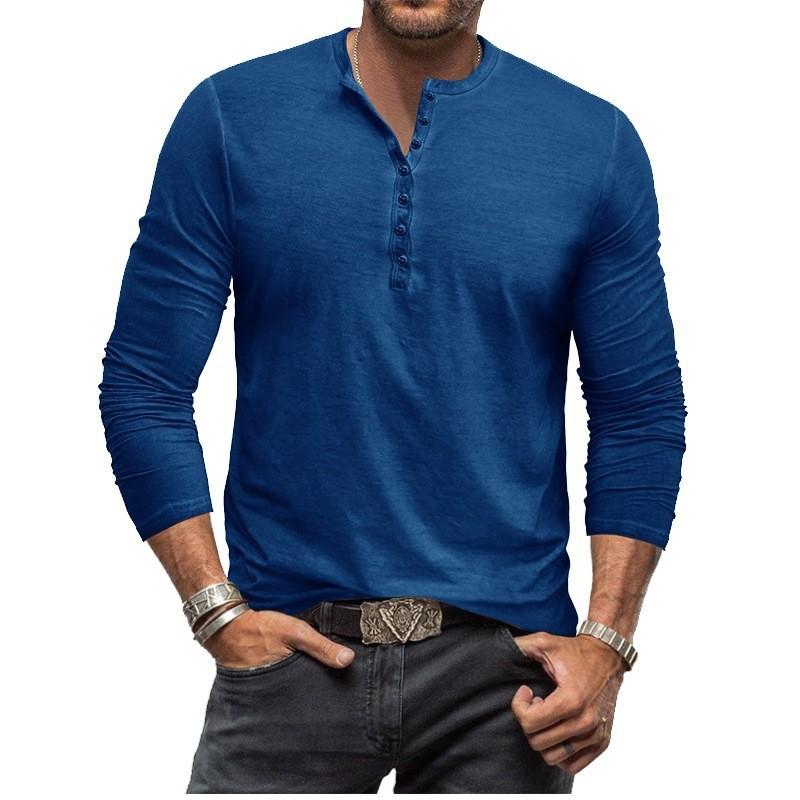 樂天商城 - メンズ Tシャツ 長袖 Vネック 修身シルエット 復古デザイン 綿素材 透気性 吸湿速乾 日常使い カジュアルスタイル 深灰色 浅灰色 酒红色 軍緑色 宝藍色 卡其色 ブラウン系 青年向け ファッション トップス