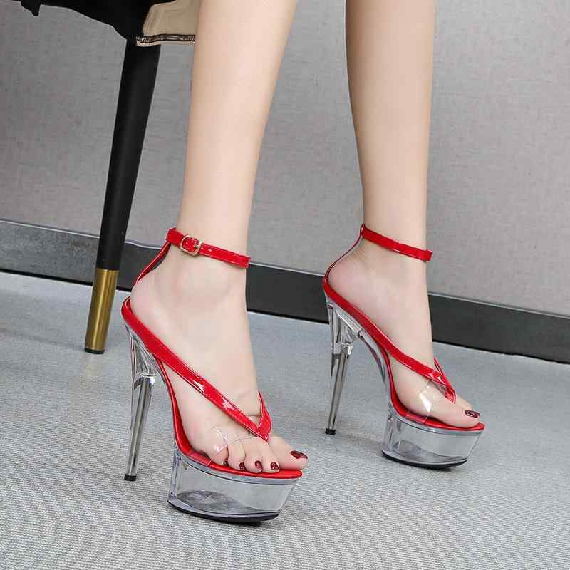 女性用 人字サンダル セクシー 高ヒール 防水台 細ストラップ 透明水晶 漆皮素材 丸トゥ 韓国スタイル ホワイト イエロー レッド ブラック パープル ピンク ライトブルー シルバー ローズ 通勤 普段使い 軽量 伸縮性 夏 春夏