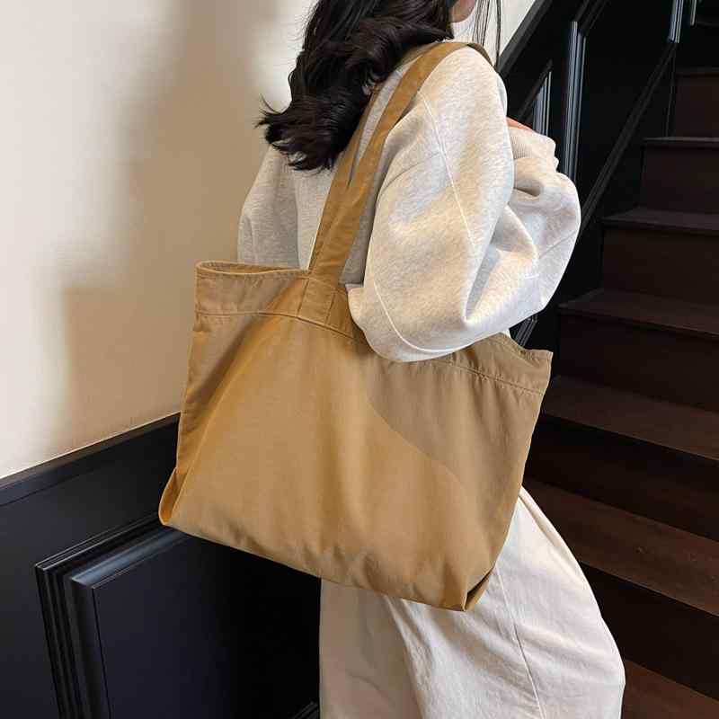 トートバッグ 女性用 ナイロン 大容量 横型 スクエア ソフト ジッパー開閉 ダブル...
