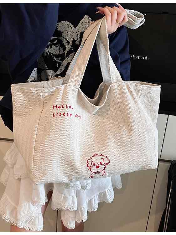 トートバッグ 女性用 牛仔布 帆布 シングルショルダー ダブルフェイス 大容量 ショッピングバッグ 大学生 通学 日常使い 縦型 方形 ミッドサイズ 街頭ファッション プリント アルファベット ポリエステル ライニング ジッパー内ポケット ソフト 中間硬(4.0)
