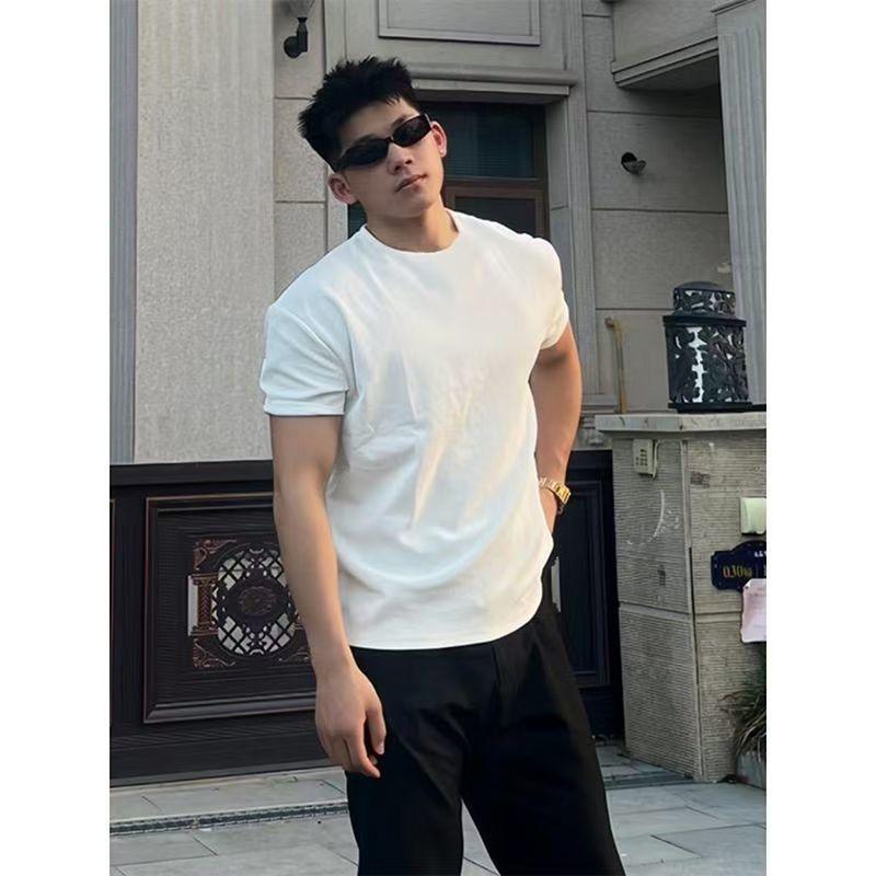 メンズ Tシャツ 短袖 修身 ラウンドネック 筋肉強調 スーツインナー ポリエステル 薄手 透気性 吸湿速乾 接触冷感 純色 白色 ブラック 春夏 秋冬 カジュアル 普段使い 青年向け ファッション 都市スタイル