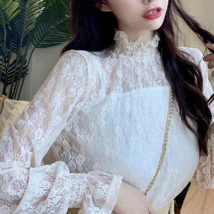 レディース トップス 長袖 シャツ 春夏 接触冷感 雪纺 レース インナー Vネック 透け感 ワイド ストレート シルエット 私服 ブラック ホワイト 吸湿速乾 伸縮性 軽量 普段使い インナーウェア