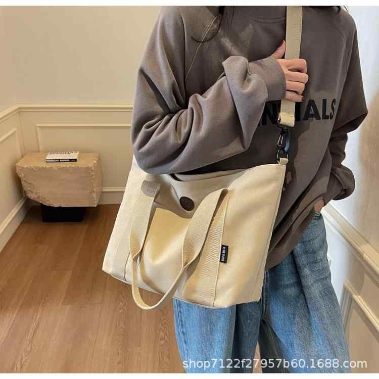 トートバッグ レディース 春夏 大容量 ナイロン 帆布 肩掛け 縦型 スクエア ジッパー ソフト ステッチ 黒 茶色 ベージュ カーキ 米色 日常 旅行 学生 通学 普段使い 軽量 通勤 外出