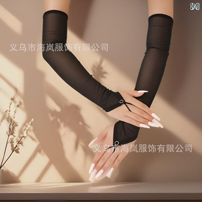 Sport Apparel - レディース 夏用 防晒 袖カバー 弾力 網目 通気性 指抜き 透明 薄手 メッシュ ブラック ホワイト レッド 伸縮性 軽量 接触冷感 かわいい セクシー 派手 ネットパターン アウトドア 普段使い ビーチ サマー ウィメンズ 腕カバー UVカット 涼し