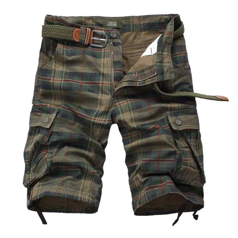 Pants - メンズ 工装 短パンツ 男性用 格子柄 綿素材 直筒型 中腰 夏用 ミリタリー イエロー グリーン 日常 カジュアル 伸縮性 軽量 多ポケット ファッション ストリート スタイル