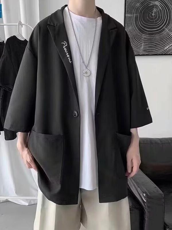 Trousers, Bottoms - ジャケット メンズ 七分袖 薄手 軽熟風 痞帅 カジュアル ビジネス 合体型 平領 単排ボタン 綿混 ポリエステル 透気性 日常使い 夏用 グレー ブラック 軽量 伸縮性