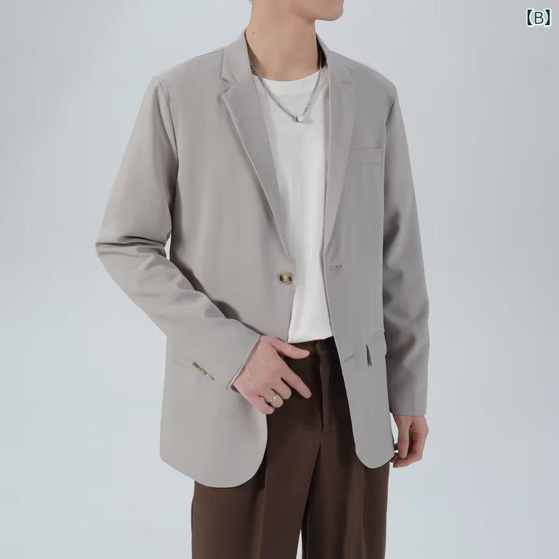 メンズ ジャケット コート 綿素材 ゆったりシルエット 平ら襟 後ろスリット ゆったり版型 通気性 深灰 ライトグレー カーキ ブラック ゆったりフィット コットン ブレザー 軽量 日常使い 秋冬 通勤 普段着 トレンド 3
