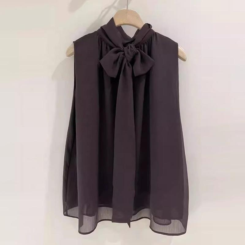・カラー展開: ブラック・サイズ展開: S、M、L、XL・スタイル: 清新甜美、甜美风・袖丈: 無袖・袖型: 無袖・衣丈: 普通款(50cm<衣長≤65cm)・ネックライン: 蝴蝶結・襟型: 套頭・主な素材: 90%（含）-95%（不含）・カテゴリ: 襯衫・フィット: 常规