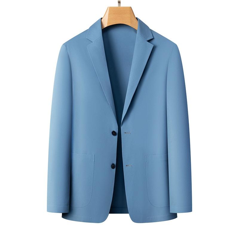 メンズ 薄手 ジャケット 休闲 トップス 春夏 シングルブレスト コート 防晒服 シングルスーツ コットン混紡 氨纶 透気性 修身シルエット 西装領 長袖 純色 サイドポケット 直裾 免烫加工 提花柄 卡其色 浅グレー ブラック ダークグレー ネイビーブ