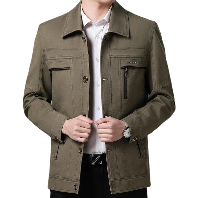 Trousers, Bottoms - メンズ ジャケット 中年男性用 綿100% 立襟 ビジネスカジュアル 長袖 ゆったりシルエット 単排ボタン 透気性 耐摩耗 砂洗加工 サイドポケット ストレートヘム 春秋 ベーシックカラー