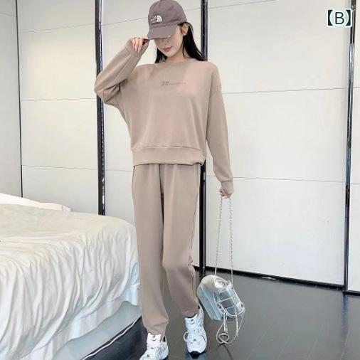 フォークBRのセットアップ レディース 上下セット 長袖 スウェット トレーナー パンツ ダンボールニット 綿混 厚手 裏起毛 保暖 無地 スリム 運動服 部屋着 秋冬｜アングル3