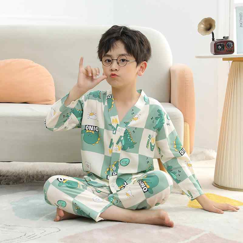 子供用 綿混 薄手 接触冷感 長袖 パジャマ セット 夏用 春夏 男の子 女の子 通気性 柔軟素材 格子柄 恐龍柄 アルファベット柄 黒白熊柄 泡泡星柄 虹柄 キャンディ柄 英語柄 宇宙熊柄 チューリップ柄 青花柄 葉柄 兎柄 小花柄 アニメ柄 夏日柄