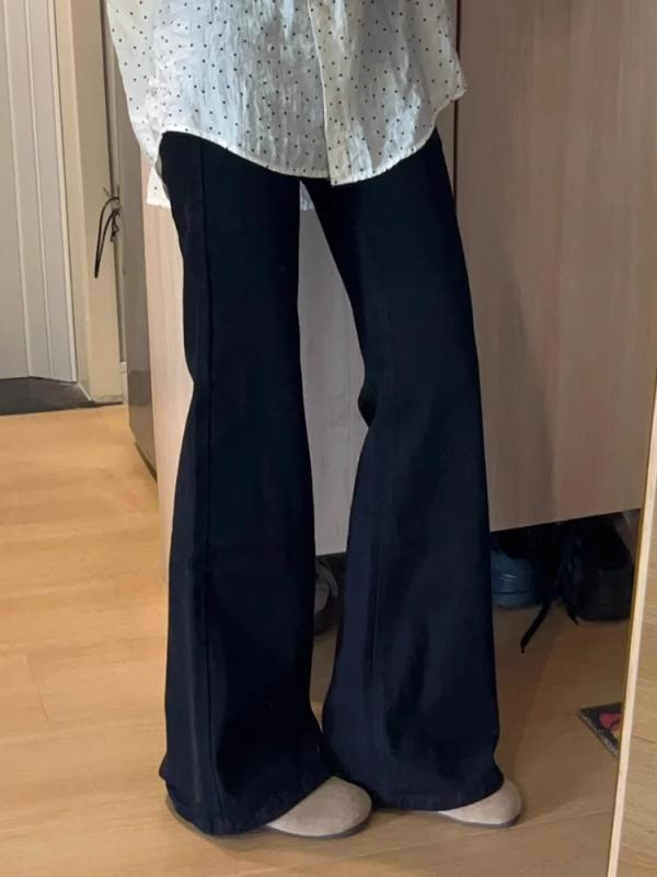 パンツ レディース 女性用 ミドル丈 高腰 マイクロフレア ブラック デニム 牛仔布 ストレッチ 微弾性 気質 通勤風 普段使い 軽量 伸縮性 切り替え ボタン ロング丈 スリム 脚長効果 シルエット ビッグサイズ ハイウエスト 細身 ゆったり 夏 春夏