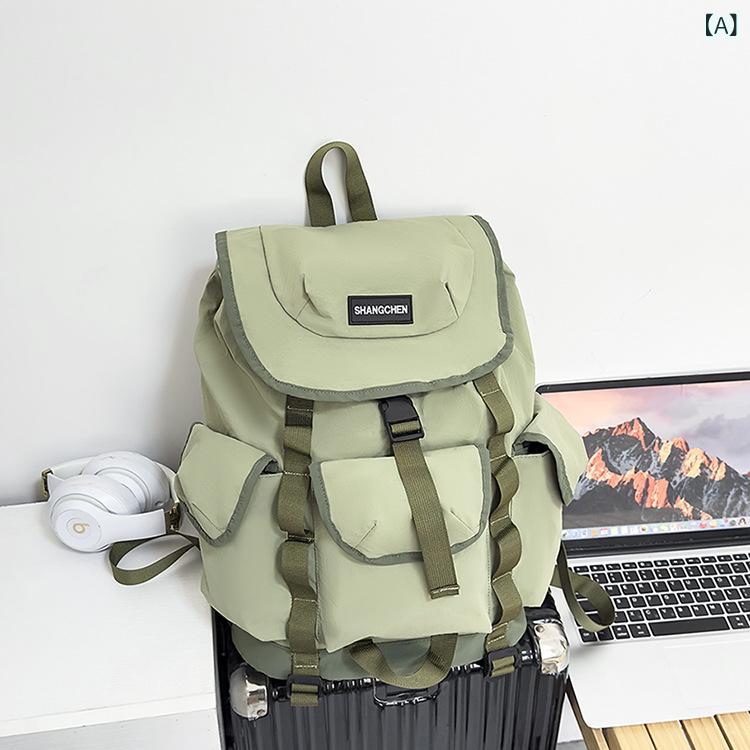 Men'S Bag - バックパック 男女兼用 大容量 軽量 ナイロン 緑 橙 グレー ブラック 通勤 通学 旅行 日常 都市 シンプル 透気性 20-35L 11インチ ノートPC収納 春季 車縫いライン ポリエステル裏地