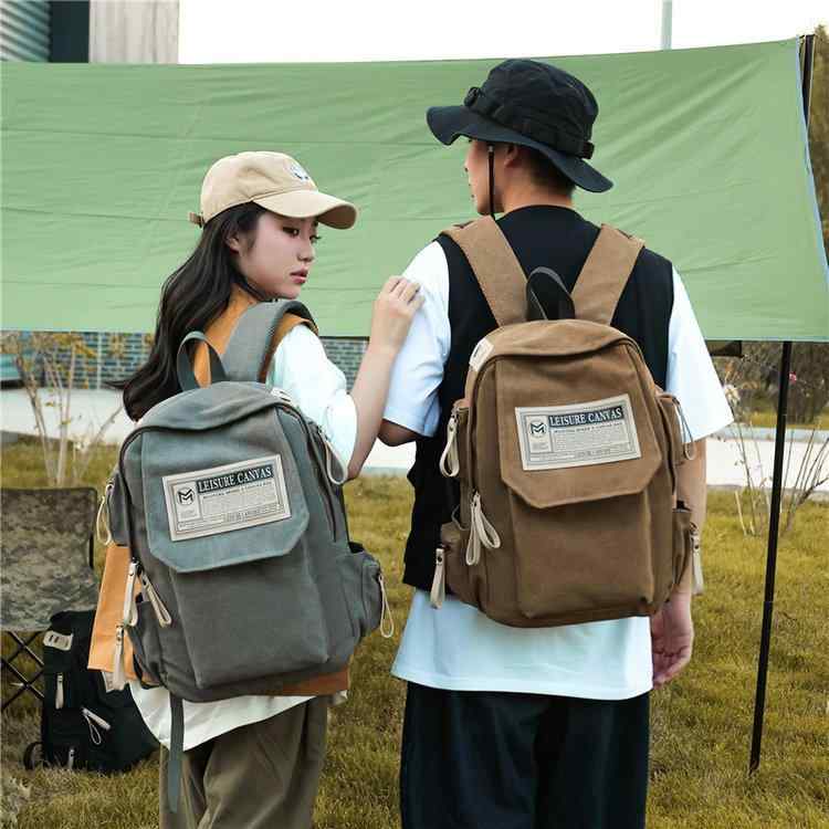 Other - バックパック 男女兼用 ナイロン 耐久 キャンバス風 キャジュアル 大学生 学生用 大容量 14インチ ノートPC収納 気墊ストラップ シンプル 都市スタイル 日常使い 通勤 通学 旅行 収納ポケット 軽量 秋 焦糖色 グレー ブラック カーキ 36-5