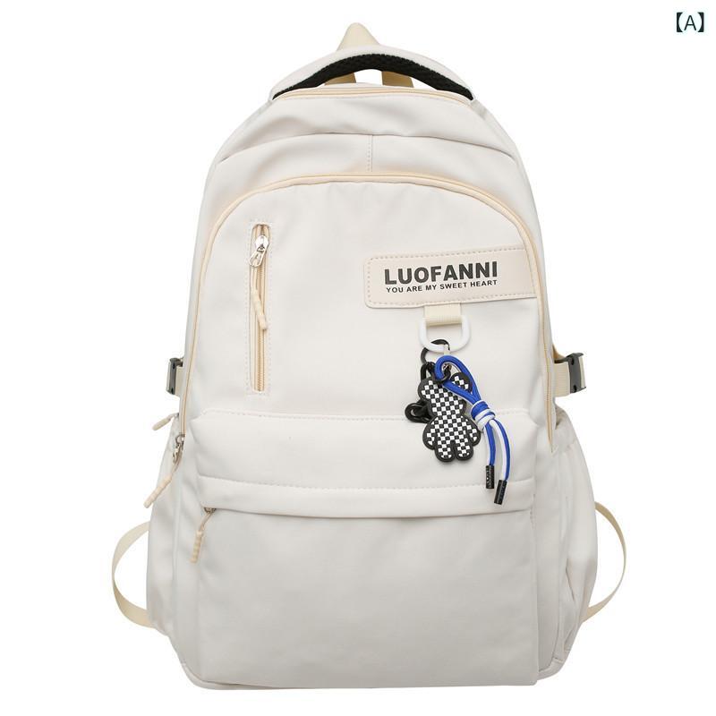 Rucksacks, Day Packs - バックパック 男女兼用 大容量 ナイロン 軽量 街頭スタイル 日常使い 旅行用 通勤 通学 20-35L 弧形肩帯 減負機能 純色 車縫線 白色 ブラック レッド ブルー 秋冬