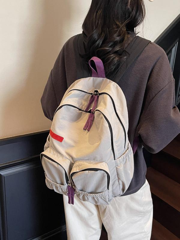 Men'S Bag - 男女兼用 ナイロン 帆布 双肩 バックパック キャンバス リュックサック 13インチ PC対応 36-55L 大容量 透気性 軽量 日常 普段使い 通勤 学校 外出 クロスボーダー スタイル トレンド カジュアル プレッピー 風 弧形 肩帯 車縫い ステ