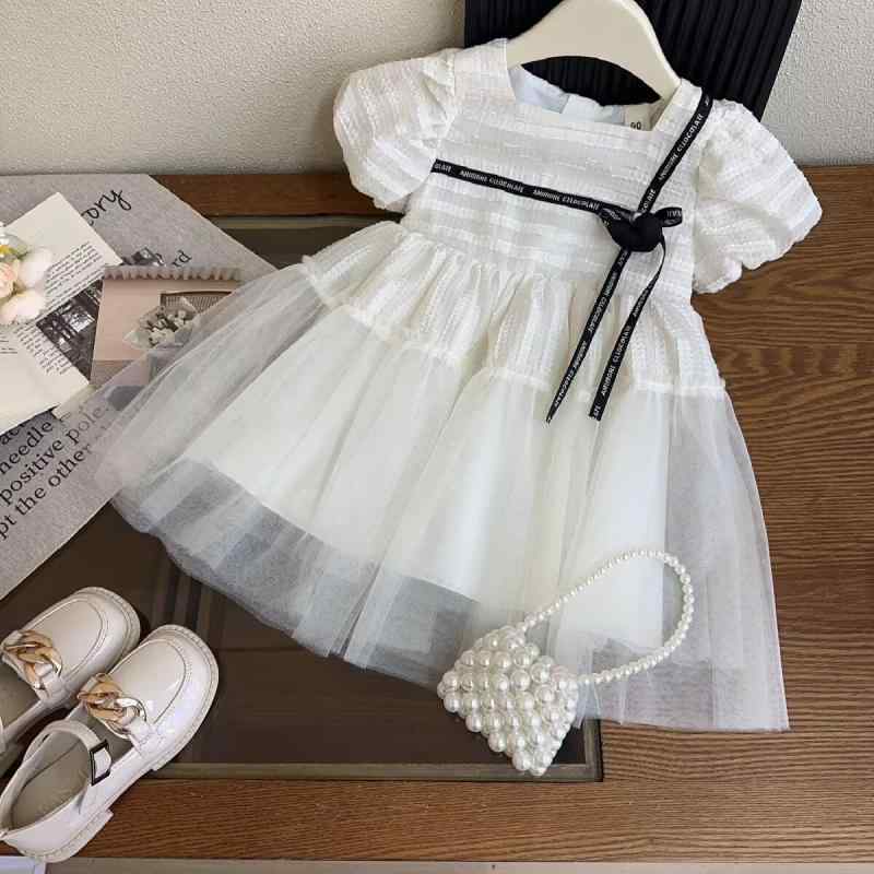 女児 ワンピース 春夏 子供服 女の子 3〜8歳 プリンセス 泡泡袖 レース チュール スカート Aライン かわいい 純色 ポリエステル コットン ライニング 柔らかい 素材 軽量 夏用 通気性 かわいい スタイル 女の子 ドレス プリンセスドレス 女児