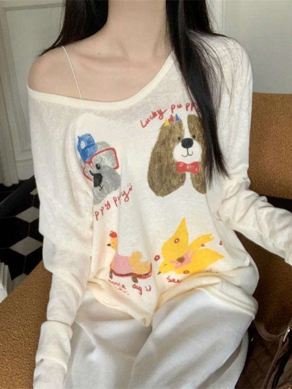 ・カテゴリ: Tシャツ・スタイル: 休闲風、日韓レジャー、甘美清新・主な素材: 雪花綿、ポリエステル95%以上、スパンデックス30%以下・柄: 小狗プリント・袖丈: 長袖・ネックライン: Vネック・袖型: 通常袖・フィット: ルーズフィット・丈: 中長丈(65cm<丈≤80cm)・厚み: 通常・カラー展開: 杏色・サイズ展開: S、M、L、XL