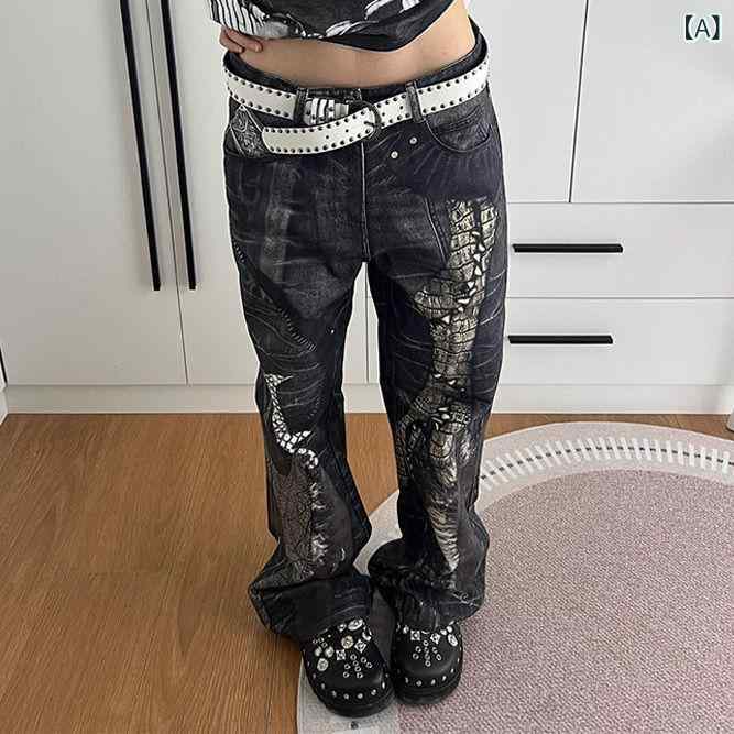 レディース デニムパンツ 直筒 ハイウエスト ミディム 秋冬 ストリートスタイル コットン 素材 切り替え デザイン ロング丈 普段使い 通勤用 個性派 トレンド スタイリッシュ シルエット 軽量 伸縮性 吸湿速乾 ブラック ブルー グレー ベージュ ブ