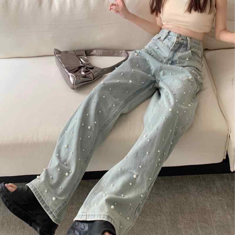 ワイドパンツ レディース デニム 綿素材 高腰 ストレート 切り替え 軽量 通勤用 普段使い 気質 都市風 セクシー 浅ブルー 春夏 ロング丈 スリム効果 ビッグシルエット 基本デザイン トレンド 2025年 爆款 潮スタイル
