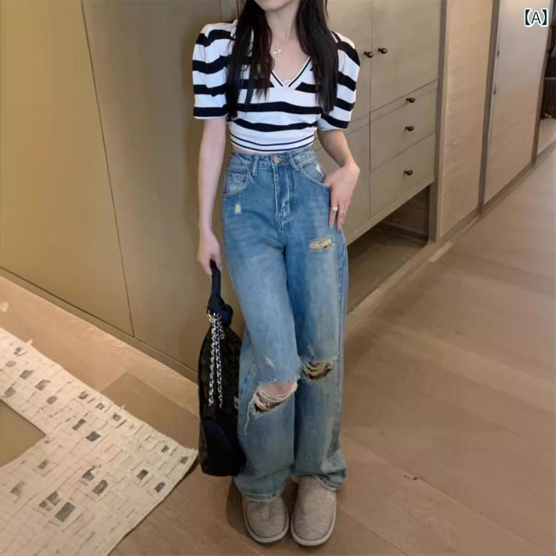 ワイドパンツ 女性用 デニム 綿素材 高腰 直...の紹介画像2