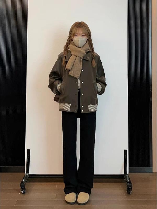 レディース デニムパンツ 高腰 ワイドレッグ クロップド ロング丈 ストレート 厚手 綿混 ストレッチ 通勤用 気質スタイル 切り替えデザイン ネイビー ブラック 秋冬 ゆったりシルエット 普段使い 軽量 吸湿速乾 デイリーウェア ボトムス ボリュームパ