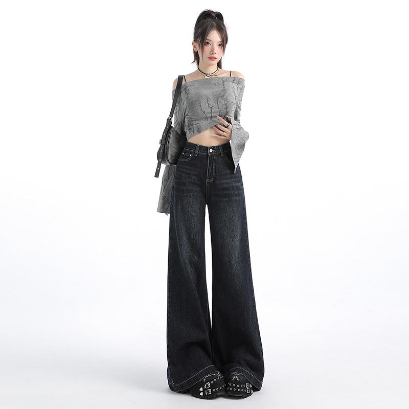 レディース デニムパンツ 秋冬 ビンテージブルー ブラック グレー ライトブルー ワイドレッグ フレア ロング丈 フリースライニング ストレッチ ゆったりシルエット 落ち感 床引き ロングパンツ コットン混 伸縮性 通勤 普段使い カジュアル 御姐スタイ
