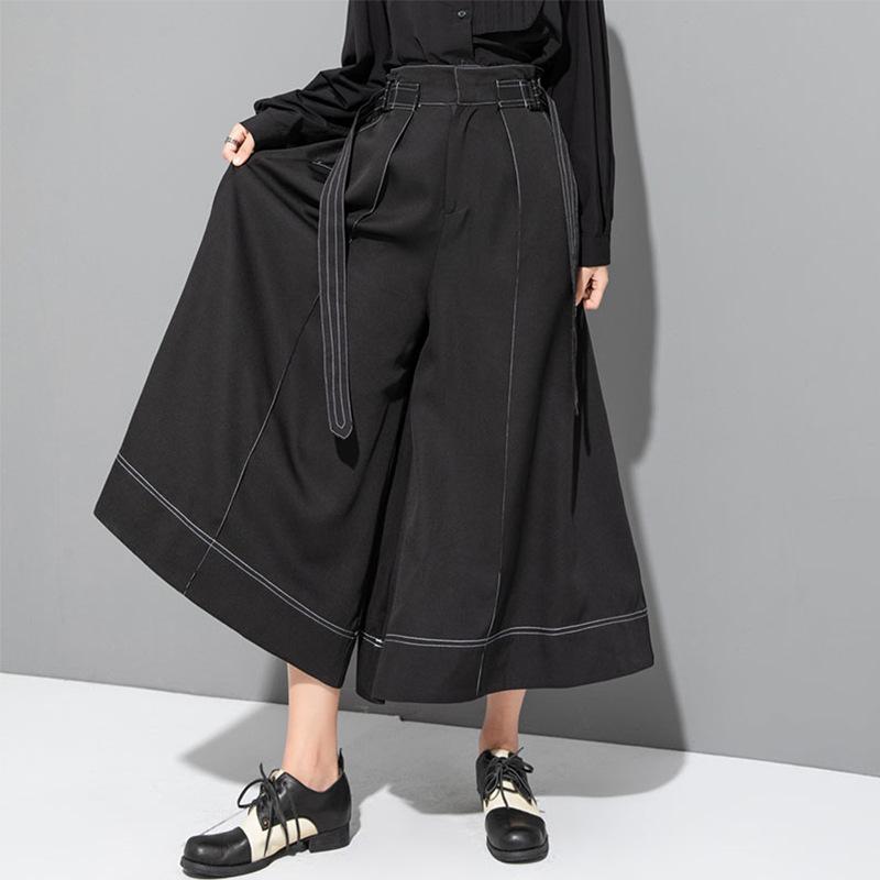レディース ワイドパンツ 高腰 クロップド ブラック 薄手 ストリートスタイル クールビズ 軽量 ポリエステル 混紡 ゆったり シルエット 九分丈 無弾性 普段使い 通勤用 カジュアル 女性用 ラフ ファッション トレンド 足さばき 良い 動きやすい 涼