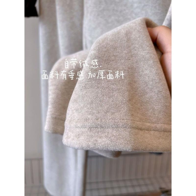 レディース ワイドパンツ クールグレー 秋冬 暖か 中厚 フリース 加工 ポリエステル 混 スパンデックス 微弾性 高腰 ロング丈 ストレート シルエット スリム 効果 ゆったり 履き心地 気質 通勤 スタイル 快適 日常 着用 軽やか 落ち感 保暖 機
