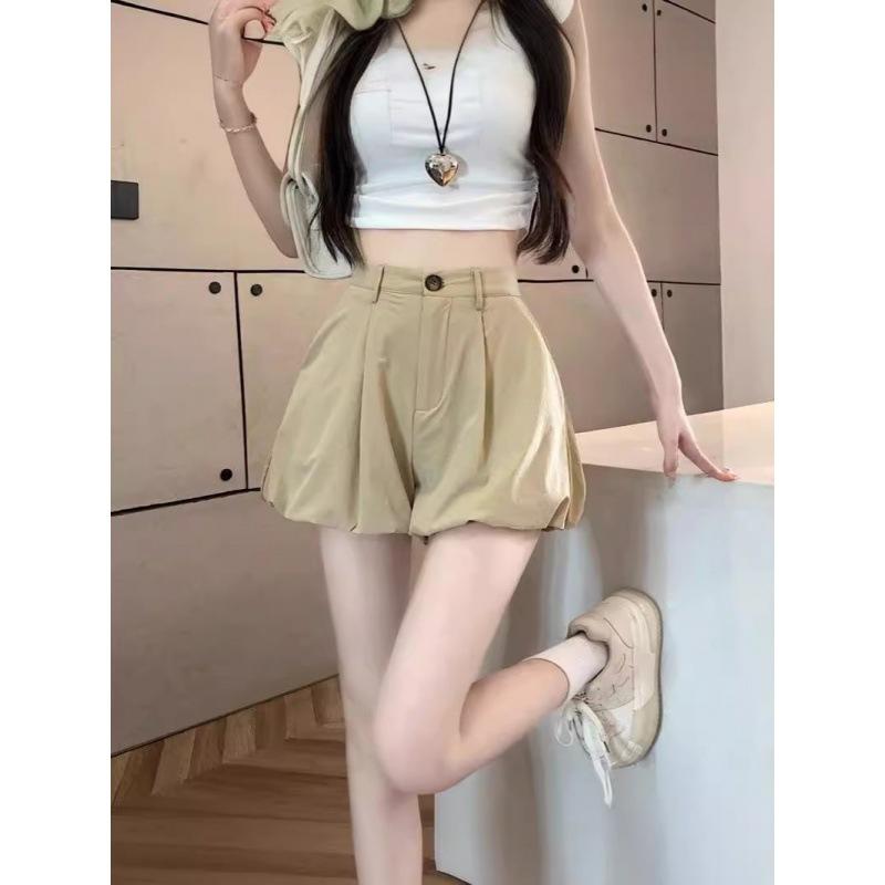 乐天商城 - レディース 夏用 薄手 高腰 Aライン ワイドパンツ クロップドパンツ ポリエステル 軽量 微弾性 ポケット付き ブラック 軍緑 カーキ 普段使い かわいい 爽やか スタイルアップ 日韓風 切り替えデザイン 吸湿速乾 免アイロン