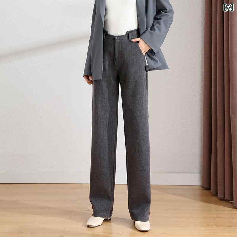 レディース ワイドパンツ 秋冬 厚手 高腰 直筒 ストレッチ ロング丈 ミラノリブ ポリエステル混紡 粘液性繊維 免燙加工 ブラック アイボリー ブラウン ミックスカラー ゆったりシルエット 快適 デイリー 普段使い 軽やか 動きやすい コスパ抜群 女性