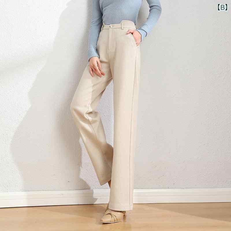 レディース ワイドパンツ 秋冬 厚手 高腰 直筒 ストレッチ ロング丈 ミラノリブ ポリエステル混紡 粘液性繊維 免燙加工 ブラック アイボリー ブラウン ミックスカラー ゆったりシルエット 快適 デイリー 普段使い 軽やか 動きやすい コスパ抜群 女性