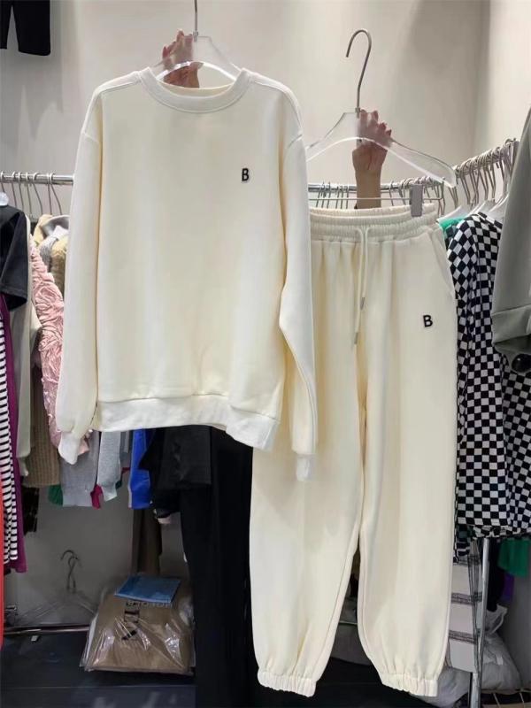 秋冬 レディース 厚手フリース 韓国風 ゆったり ルームウェア トップス ロングパンツ セット ポリエステル 長袖 長ズボン ソリッドカラー プリント 杏色 グレー 快適 普段使い カジュアル 韓国スタイル ゆったりシルエット 伸縮性 吸湿速乾 軽量 ビ