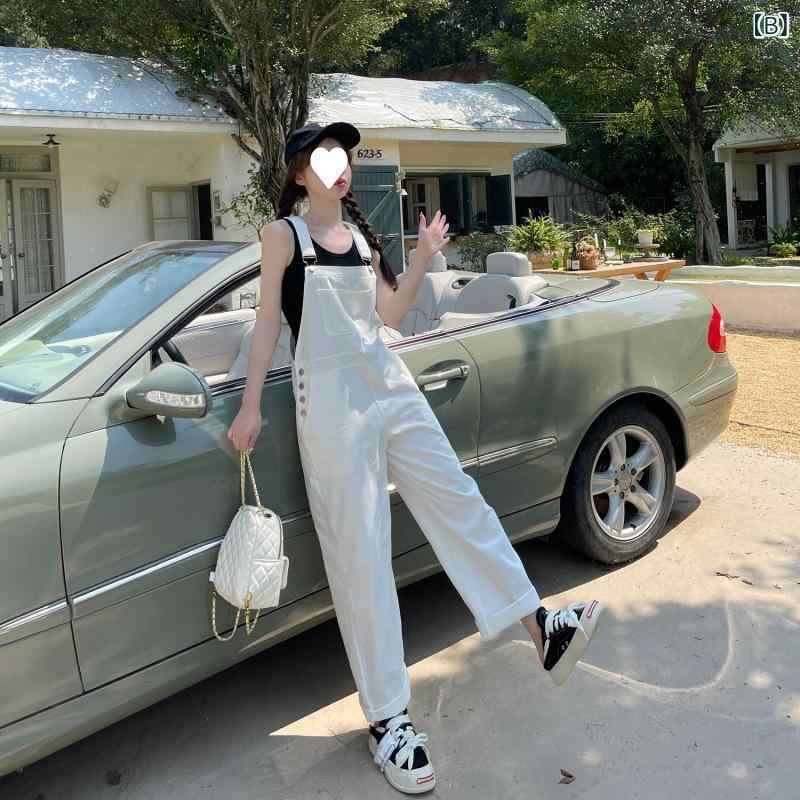 レディース 夏 セットアップ 白色 工装風 背広パンツ 背帯パンツ 直筒 ツーピース 無袖 トップス キャミソール ポケット デザイン 切り替え アクセント 気質 通勤 通勤スタイル 日常使い アクティブ 伸縮性 素材 腈纶 混紡 ポリエステル 軽量 快