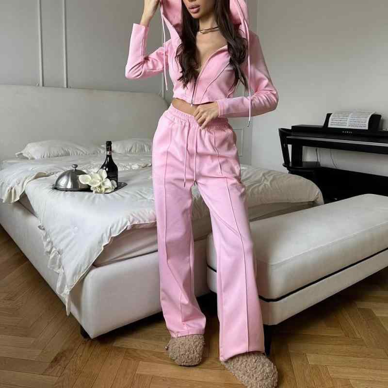 レディース セットアップ トップス 長袖 露腰 セクシー ジップ 開襟 シャツ ウエスト ベルト パンツ 長ズボン 2点セット ポリエステル ストレッチ 切り替え デザイン ピンク イエロー ブラウン ライトブルー ライトグレー ライトグリーン ストリー