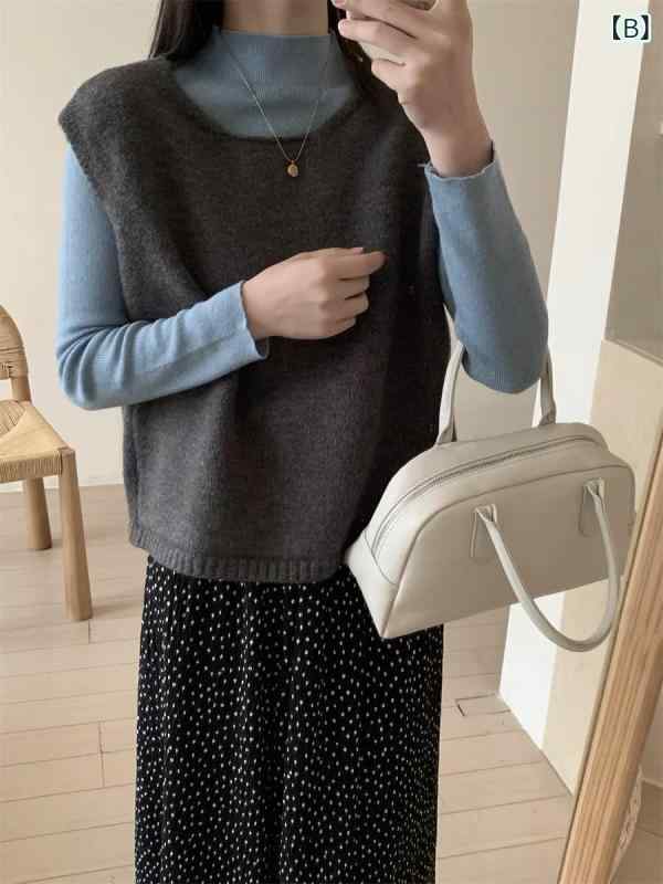 ニット ベスト 女性用 秋 開衫 ワイドシルエット 復古 ソフト 無袖 トップス レイヤード シャツ コットン 混 ポリエステル ストレッチ 素材 中厚 ラウンドネック シングルボタン ブラウン グレー ベージュ アイボリー ブラック ミックス カラー