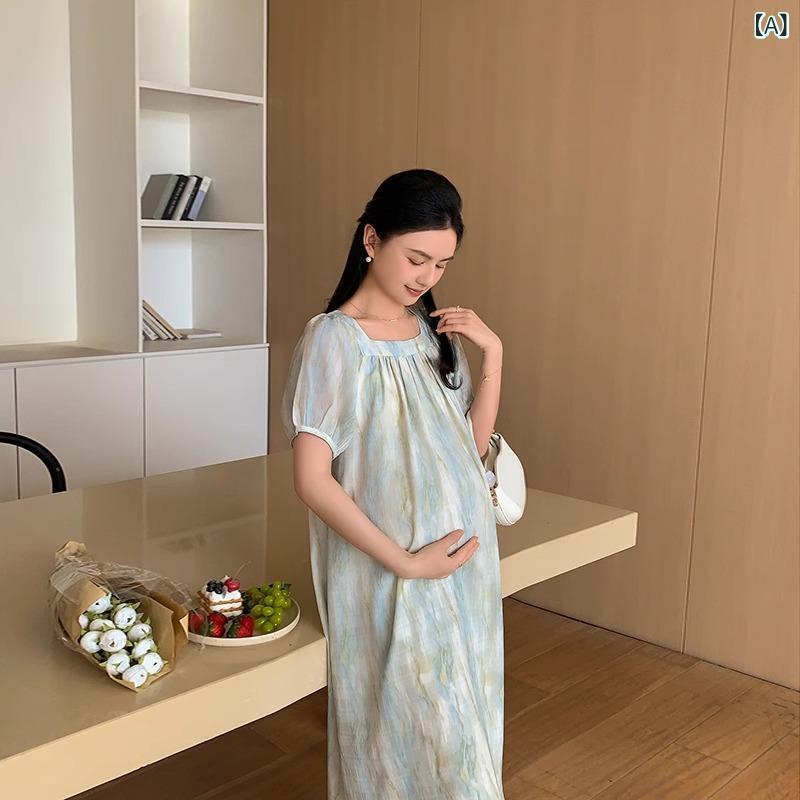 フォークBRのマタニティドレス レディース 半袖 ロング丈 おしゃれ 高見え マタニティワンピース 春夏｜アングル2