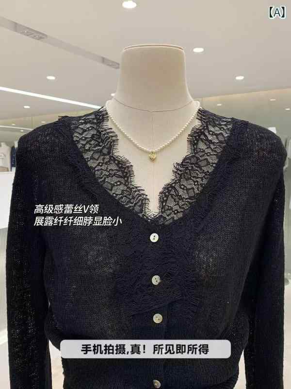 長袖ニット セーター 女性用 Vネック トップス 開衫 カーディガン 修身 スリムフィット 切り替え デザイン 毛糸 ニットウェア 甘め 清..