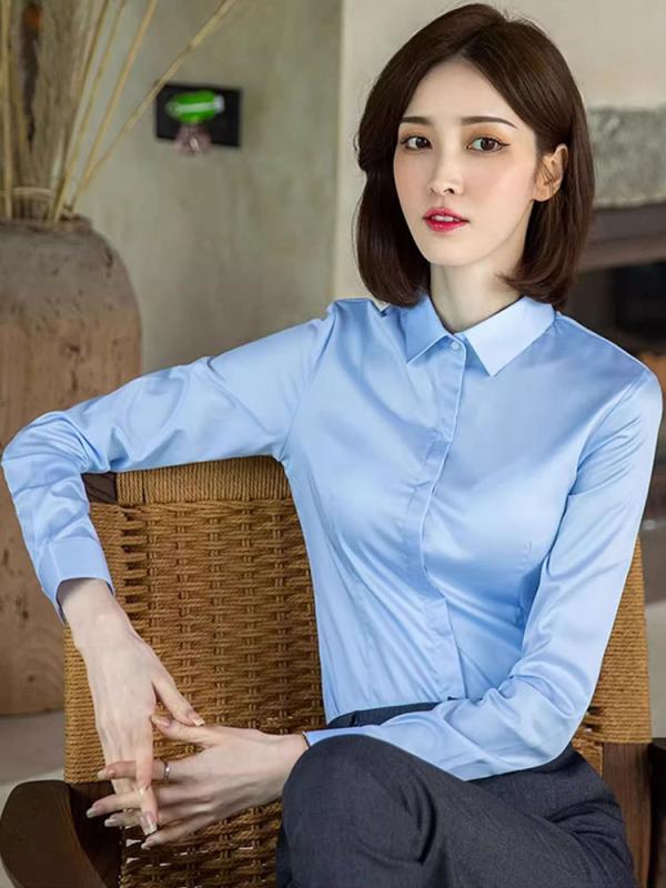 Other - 長袖 ブラウス レディース 通勤用 仕事服 フォーマルシャツ ポリエステル アニメーション ストレッチ 素材 方領 Vネック 切り替えデザイン 気質スタイル 普段使い 軽量 吸湿速乾 機能 ホワイト カラー 春夏 シーズン