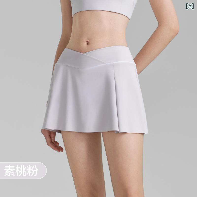 テニス スカート レディース 偽ツーピース 春夏 ヨガ ショート クロス パイピング 防走光 高弾性 ナイロン スパンデックス ピーチパウダー ラベンダー ブラウン ブラック ランニング フィットネス サイクリング ダンス テニス アクティブウェア