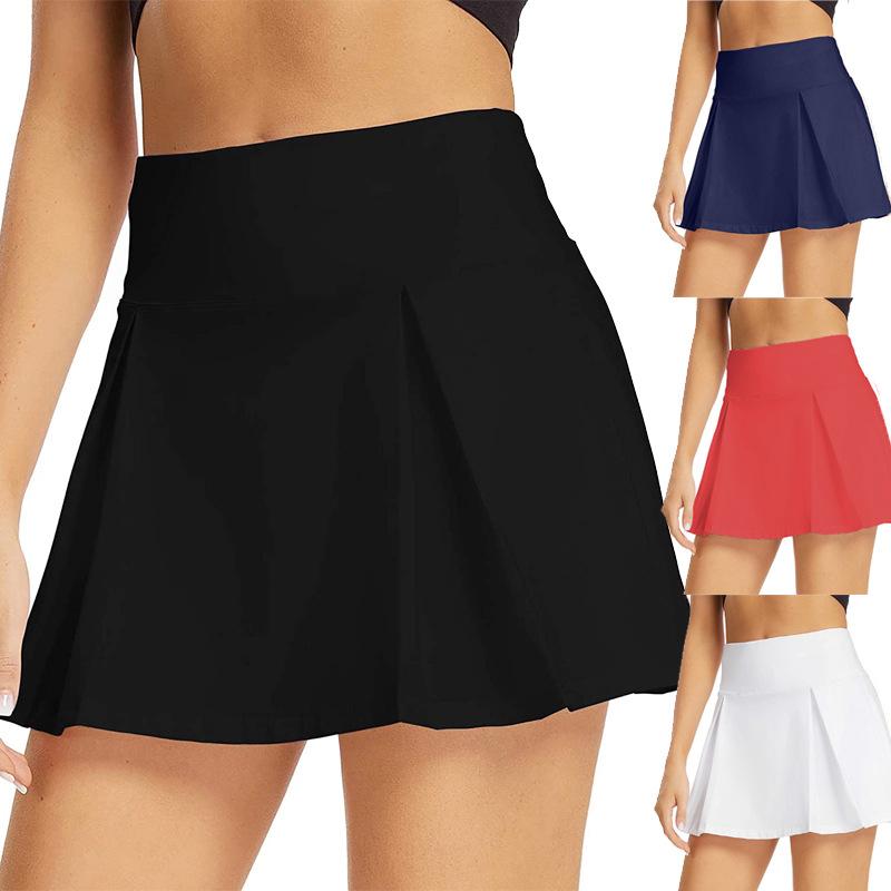 ヨガ ショートパンツ 女性用 切り替え デザイン 接触冷感 ポリエステル スパンデックス 伸縮性 吸湿速乾 軽量 ハイウエスト 提臀 効果 A ライン プリーツ スカート ブラック ピンク グレー 赤 白 かわいい スタイル 快適 レジャー 普段使い 通