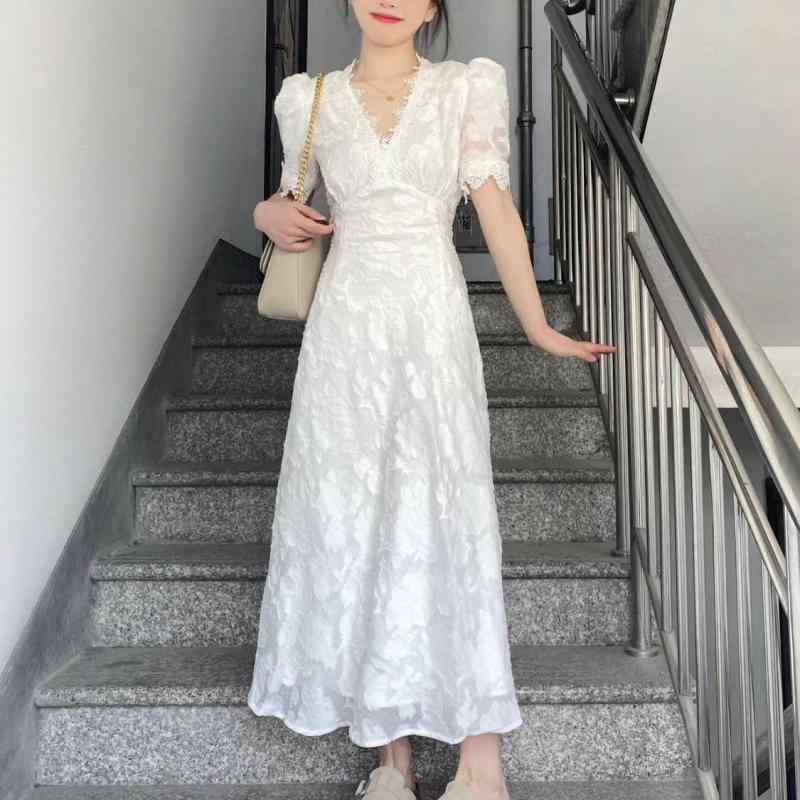 ・スタイル: 肩带款・スタイル: 文艺复古・スタイル: 中国风・組み合わせ: 単件・スカート丈: 長丈・スカート型: A字・ネックライン: Vネック・袖型: 短袖・袖丈: 七分・流行要素: 拼接・メイン素材: ポリエステル・メイン素材割合: 30%未満・カラー展開: 白色・サイズ展開: S,M,L,XL,2XL・襟元: ジップ・カテゴリ: ワンピース