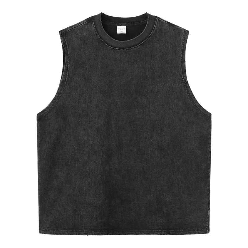 Rakuten - メンズ 無袖Tシャツ タンクトップ 洗いざらし ビンテージ加工 ほつれエッジ 虫食い風 破れデザイン ルーズフィット 丸首 綿素材 透気性 吸湿速乾 耐久性 黒 炒花柄 日常使い カジュアルスタイル 春夏秋冬 通年対応