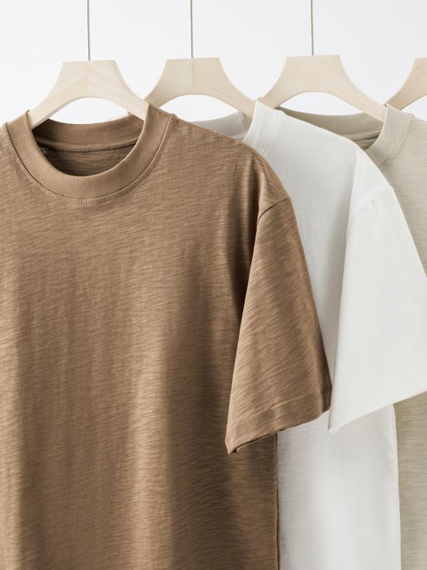メンズ Tシャツ 短袖 竹節綿 トップス 男性用 ゆったり 夏用 純色 アメリカン ビンテージ スタイル 円領 落ち肩袖 透気 耐摩耗 吸湿速乾 コットン 素材 白色 ブラック ライトグリーン メープルレッド ブラウン ダークグリーン ダークグレイ カジ