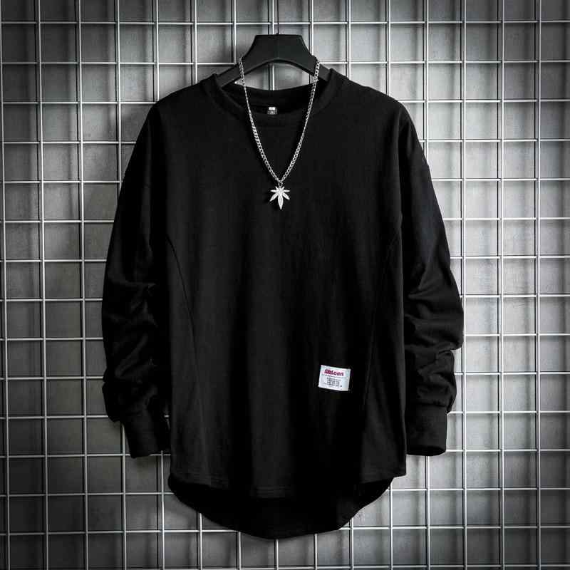 メンズ Tシャツ 長袖 丸首 無地 コットン ゆったり シルエット ティーンエイジャー ダンス ストリートファッション 透気性 免アイロン ..