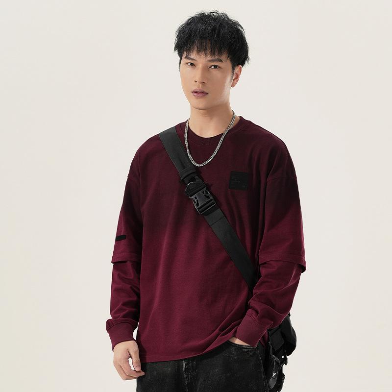 T-Shirts - メンズ トレーナー グラデーション ワッシャー加工 アメリカンスタイル ゆったり ワイドシルエット ベーシック レイヤード風 トレンド カジュアル ロングスリーブ 丸首 長袖 コットン混紡 耐摩耗 ポケット 動物プリント シワ加工 ゆったりフィット 日常